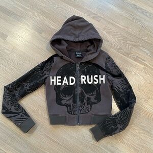 Zip up charcoal hoodie by HeadRush Brand. Thick Cotton fabric. Fitted.
